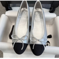 Low Price Chanel Metallic Leather & Grosgrain Ballet Flats G02819 Silver