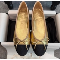 Popular Style Chanel Metallic Leather & Grosgrain Ballet Flats G02819 Gold