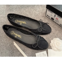 Classic Chanel Embroidered Mesh & Grosgrain Ballet Flats G02819 Black