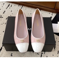 Good Looking Chanel Suede & White Patent Leather Ballet Flats Light Pink 2025 CH071401