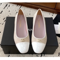 Good Product Chanel Suede & White Patent Leather Ballet Flats Beige 2025 CH071401