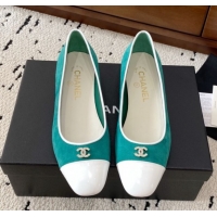 Pretty Style Chanel Suede & White Patent Leather Ballet Flats Green 2025 CH071401