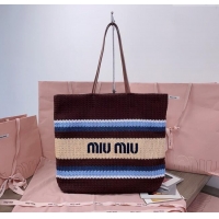 Buy New Cheap Miu Miu Crochet Fabric Tote Bag 5BG228 Brown/Beige 2025