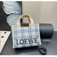 Spot Bulk Loewe Medium Front Tote Bag in Check Straw L0723 Blue 2025