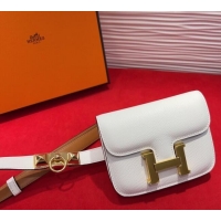 Original Cheap Hermes Constance Slim Pouch Belt 1.7cm in Grained Calfskin with Stud Ring Buckle H072403 White 2025