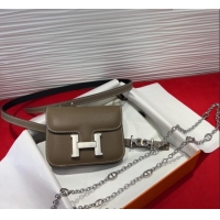 Famous Brand Hermes Constance Slim Pouch Belt 1.5cm in Grained Calfskin with d'Ancre Buckle H072405 Grey 2025