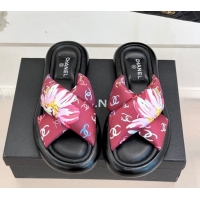 Sumptuous Chanel Printed Flat Slides Sandal Red 2025 CH071402