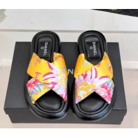 Perfect Chanel Printed Flat Slides Sandal Yellow 2025 CH071402