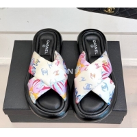 Crafted Chanel Printed Flat Slides Sandal White1 2025 CH071402