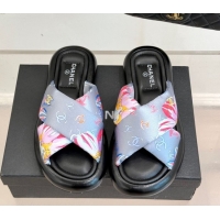 Popular Style Chanel Printed Flat Slides Sandal Grey 2025 CH071402
