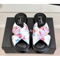 Fashion Chanel Printed Flat Slides Sandal White2 2025 CH071402