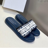 ​Top Quality Dior Dioriviera Dway Flat Slides Sandal in Oblique Embroidered Cotton and White Rubber D0006 Blue 2025
