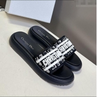 ​New Design Dior Dioriviera Dway Flat Slides Sandal in Oblique Embroidered Cotton and White Rubber D0006 Black 2025