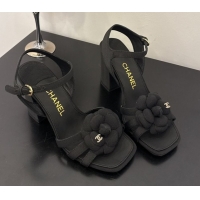 Shop Cheap Chanel Heel Camellia Sandals 9cm Black Grosgrain 2025 G46516