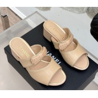Buy Ladies Chanel Calfskin Heel Slides Sandal with Bow Beige 2025 CH071403
