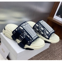 ​Luxury Cheap Dior D-Wander Platform Slides Sandal in Oblique Fabric D0021 Blue/Beige 2025