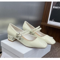 New Design Dior D-Lane Mary Janes Pumps 3.5cm in Patent Leather with Pearls D0025 White 2025