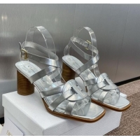 Luxury Classic Dior D-Club Heeled Sandals 8cm in Calfskin Leather D0028 Silver 2025