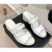 Buy Discount Chanel Calfskin Heel Slides Sandal with Bow White 2025 CH071403