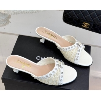 Perfect Chanel Straw-Like & Patent Calfskin Heel Slides Sandal with Strass White2 2025 CH071404