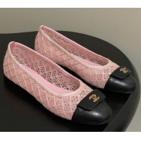 Modern Chanel Embroidered Mesh & Leather Ballet Flats with Foldover Pink 2025 CH071405