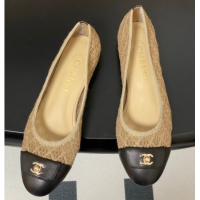Good Quality Chanel Embroidered Mesh & Leather Ballet Flats with Foldover Khaki 2025 CH071405