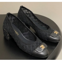 Grade Quality Chanel Embroidered Mesh & Leather Pumps 5cm with Foldover Black 2025 CH071405