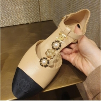 ​High Quality Chanel Calfskin Mary Janes Flats with Charm CH041621 Beige 2025