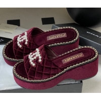 Purchase Chanel Velvet Platform Wedge Slides Sandal with Pearls and Chain Burgundy 2025 CH071501