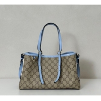 Discount Gucci GG Canvas Emblem Medium Tote Bag 815214 Beige/Blue 2025