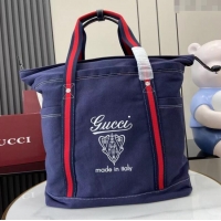 Best Price Gucci Mens Printed canvas large tote bag 816863 Dark Blue 2025