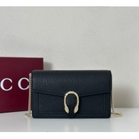 Top Grade Gucci Dionysus wallet on chain in grainy leather 837373 Black 2025