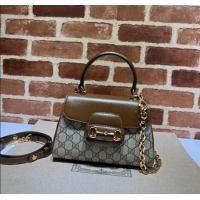 Original Cheap Gucci Horsebit 1955 Leather and GG Canvas Small Top Handle Bag 703848 Beige/Brown 2025