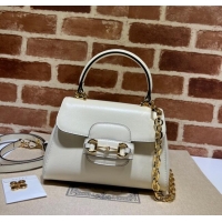 Luxury Cheap Gucci Horsebit 1955 Leather Small Top Handle Bag 703848 White/Gold 2025