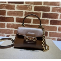 Modern Classic Gucci Horsebit 1955 Leather Small Top Handle Bag 703848 Dark Brown 2025