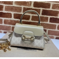 High Quality Gucci Horsebit 1955 Leather and GG Canvas Small Top Handle Bag 703848 Oatmeal/Beige 2025