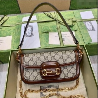 Luxurious Gucci Horsebit 1955 small shoulder bag in GG Canvas and Leather 735178 Beige/Brown 2025