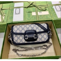 Spot Bulk Gucci Horsebit 1955 small shoulder bag in GG Canvas and Leather 735178 Beige/Blue 2025