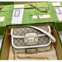 Low Price Gucci Horsebit 1955 small shoulder bag in GG Canvas and Leather 735178 Beige/White 2025