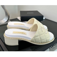 Unique Style Chanel Quilted Lambskin Heel Slides Sandal with Chain Yellow 2025 CH071503