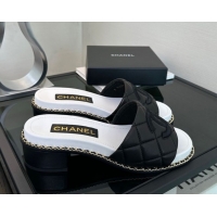 Grade Quality Chanel Quilted Lambskin Heel Slides Sandal with Chain Black 2025 CH071503