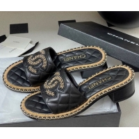 Buy Discount Chanel Lambskin Heel Slides Sandal with Chain Black 2025A CH071504