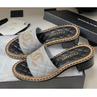 Low Price Chanel Lambskin Heel Slides Sandal with Chain Grey 2025A CH071504