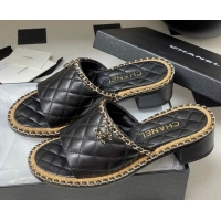 Most Popular Chanel Quilted Lambskin Heel Slides Sandal with Chain Black 2025A CH071505