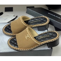 Best Product Chanel Fabric Heel Slides Sandal with Chain Brown 2025A CH071505