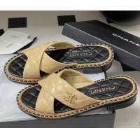 Classic Specials Chanel Cross Lambskin Flat Slides Sandal with Chain Beige 2025A CH071506