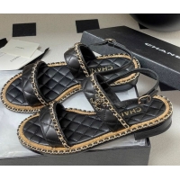Good Looking Chanel Lambskin Flat Sandals with Chain Black 2025A CH071507