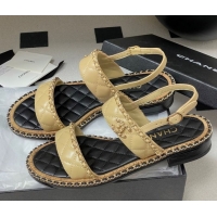 Best Product Chanel Lambskin Flat Sandals with Chain Beige 2025A CH071507