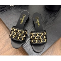 Sumptuous Chanel Calfskin Heel Slides Sandal with Chain Strap Black 2025A CH071508