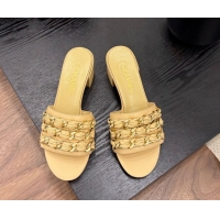 Hot Style Chanel Calfskin Heel Slides Sandal with Chain Strap Yellow 2025A CH071508